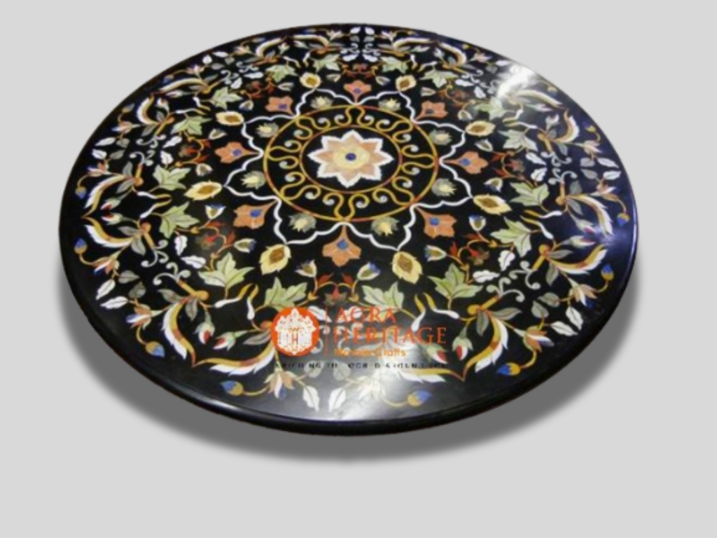 Floral Design Marble Round Dining Center Inlay Table Top